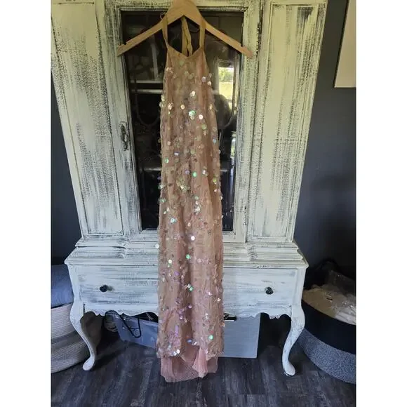 NWT Anthropologie Halter Sequin Mesh Midi Dress - XS